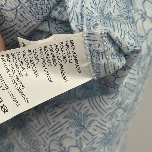 IZOD Saltwater Slim Fit Shirt size Large mens Cotton blend Blue tropical pattern - Picture 4 of 9